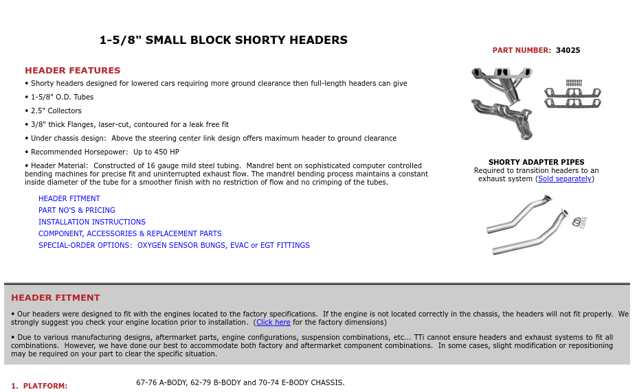 SOLD - TTI Shorty Headers & Header Adapter Pipes (NEW) | For E Bodies ...